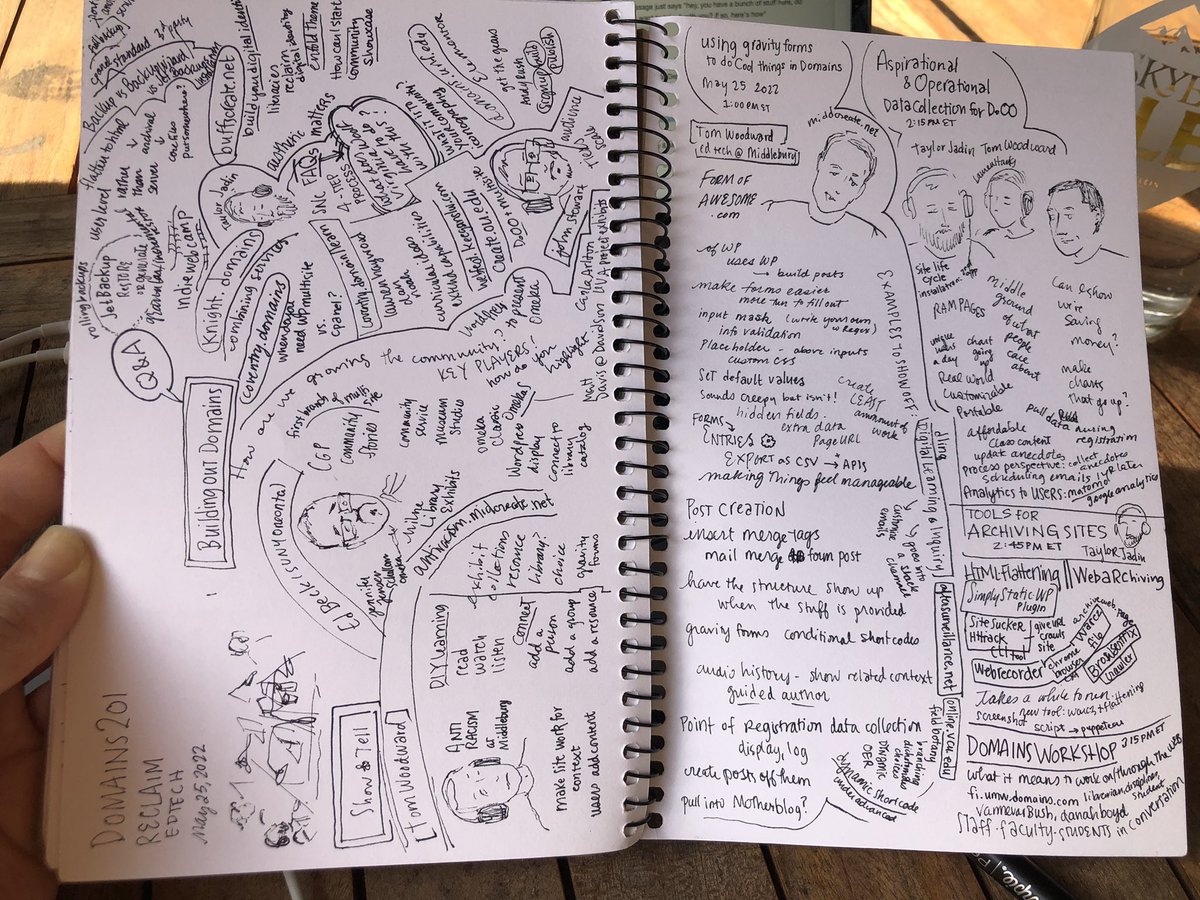 jojokarlin's tweet photo. Day 2 has been packed @ReclaimHosting #DoOO now with @floatingtim Alyssa Marinaccio @jimgroom and earlier  @JohnStewartPhD and @twoodwar @TaylorJadin #jojodoodles #domains https://t.co/fE2JzXrBGC
