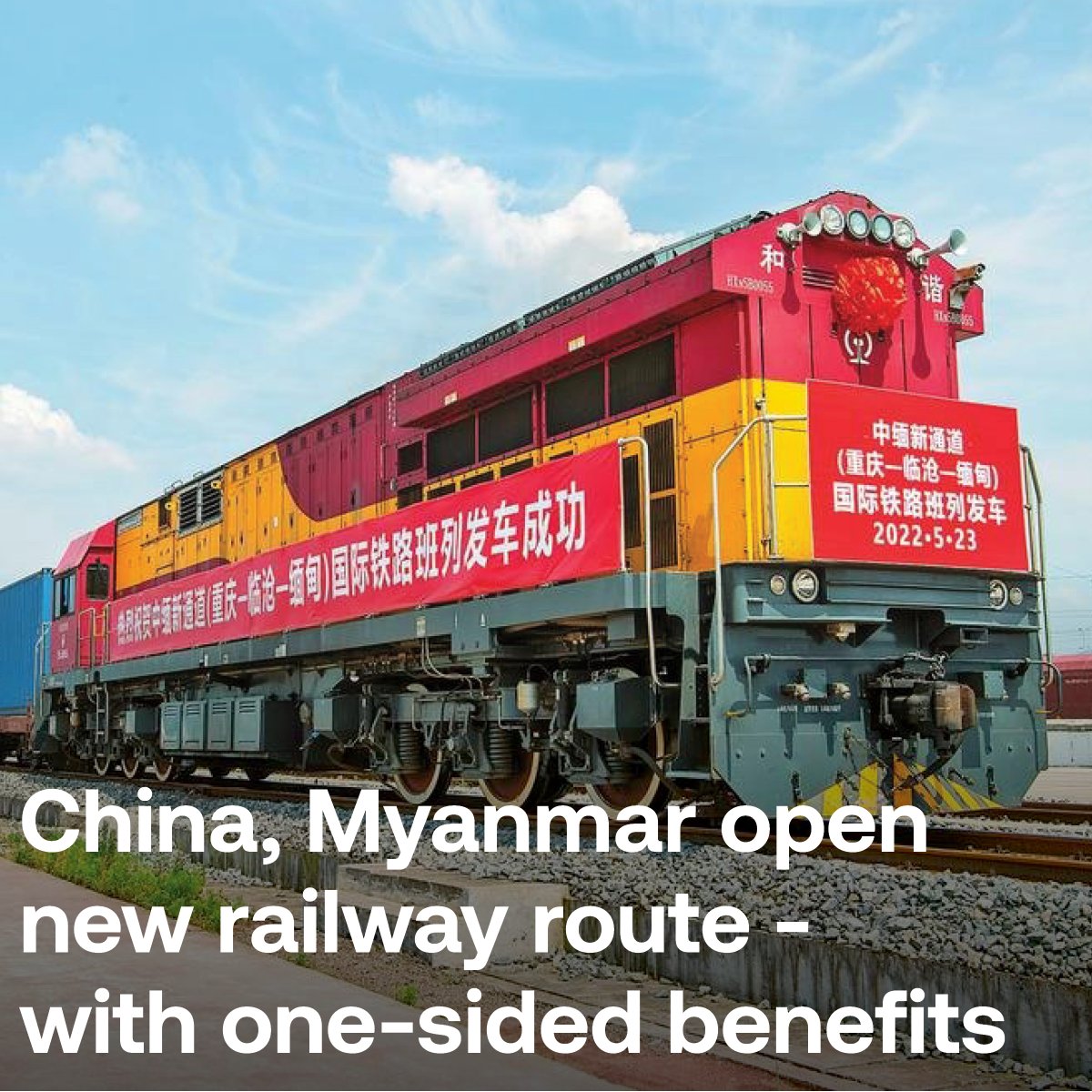 RadioFreeAsia's tweet photo. A new China-Myanmar railway route has been opened, with the goal of speeding up exports to Myanmar as China bolsters its investments there after the withdrawal of many international firms. The opening was announced by the Chinese embassy in Myanmar. https://t.co/I6djG6YMdi