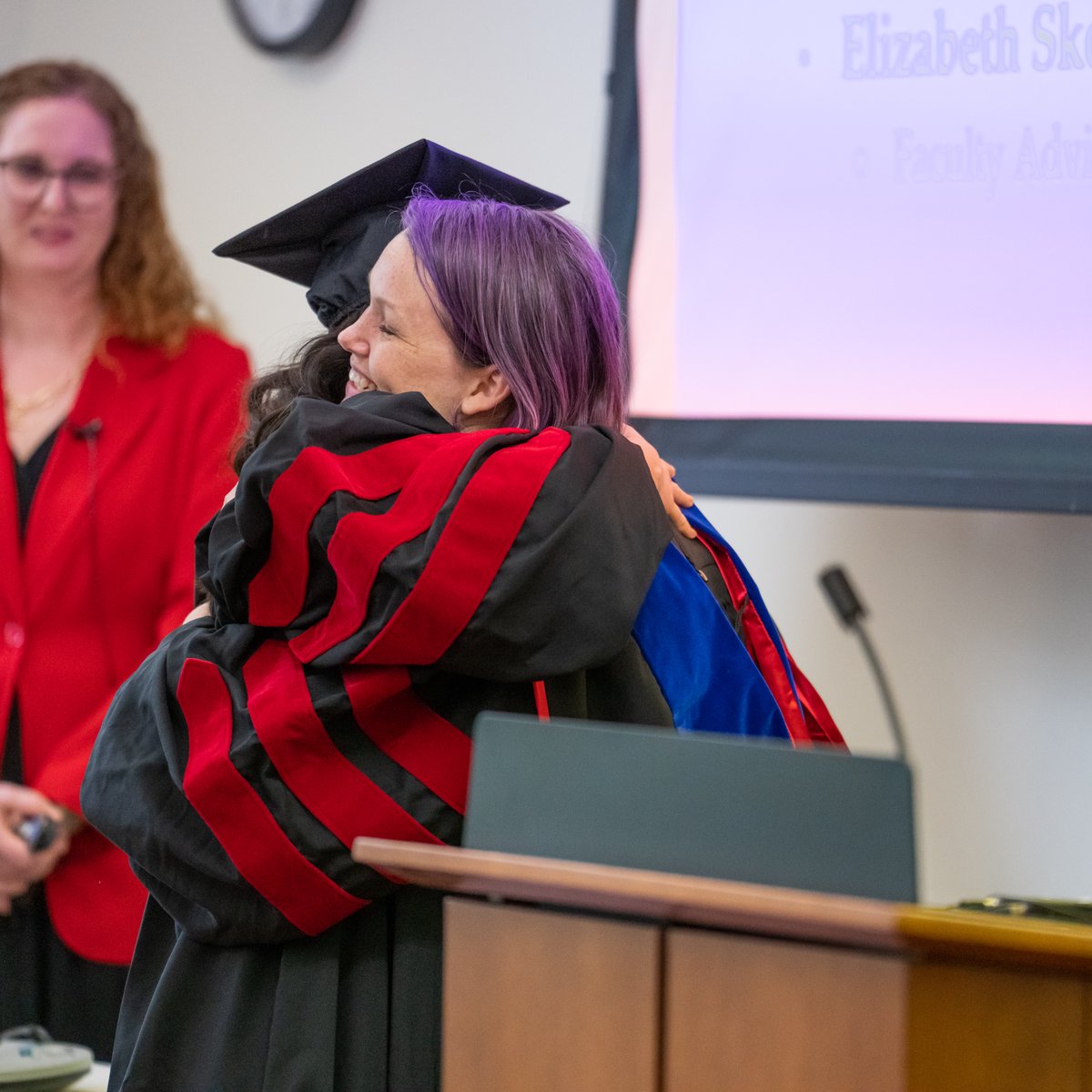 So many feelings of joy and pride as I escorted my first PhD student across the graduation stage, exactly 5 years after doing it myself. Congrats Dr. Kim! #SoHEProud #UWGrad