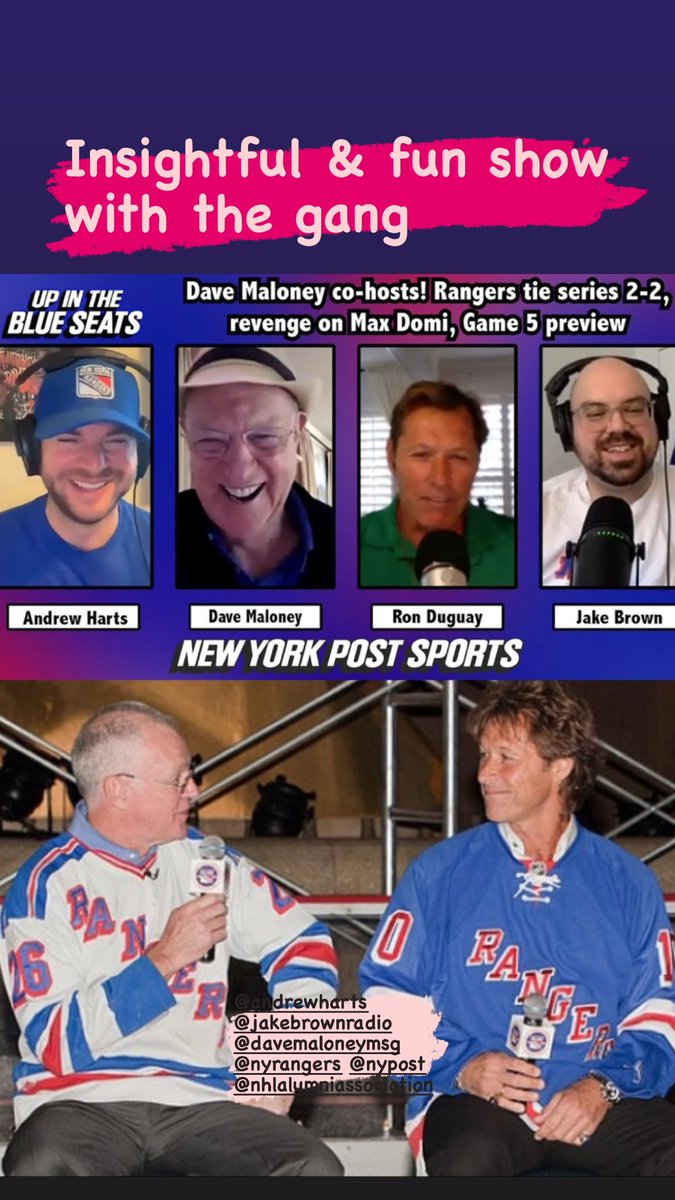 Great show must listen <a href="/NYRangers/">New York Rangers</a> <a href="/nypost/">New York Post</a> @JakeBrownRadio <a href="/AndrewHarts/">Andrew Harts</a> <a href="/NHL/">NHL</a> <a href="/NHLAlumni/">NHL Alumni</a>