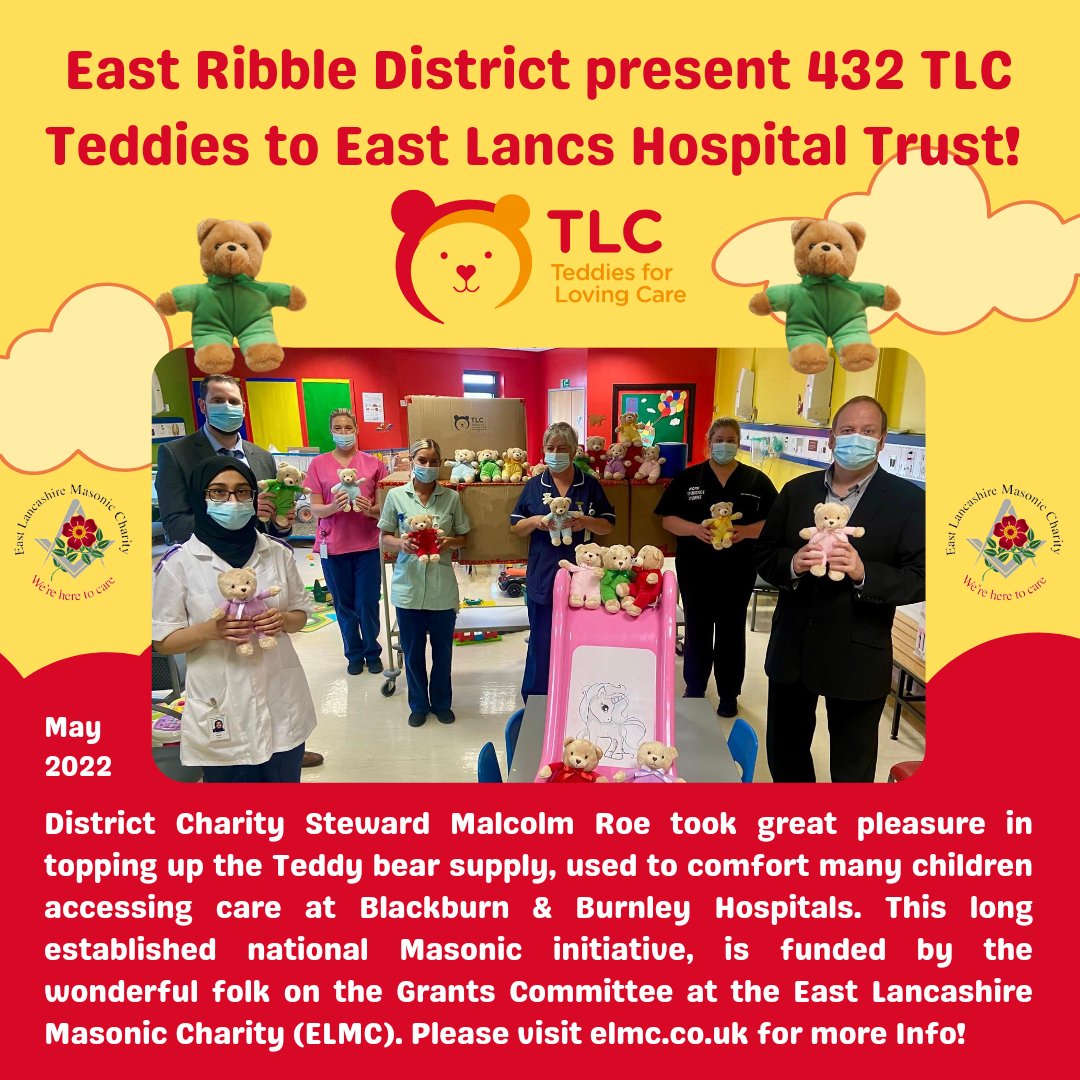 A great initiative with over 3.5 million TLC Teddies donated by Freemasons across England &amp; Wales 🐻

Huge thanks to the <a href="/E_L_M_C/">ELMC</a> for funding these once again! 

#togetheragaineastlancs