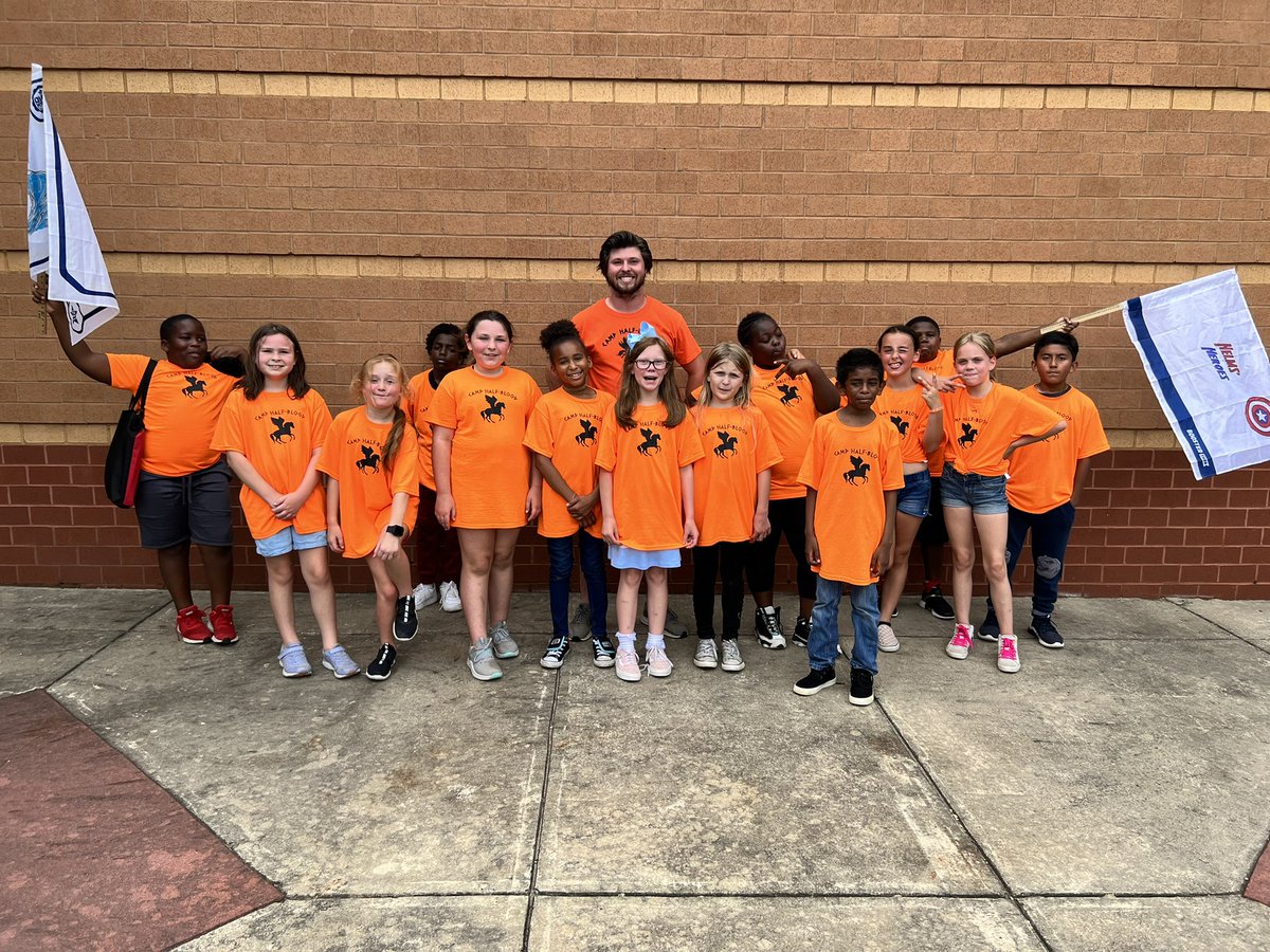 Mr_Helms6's tweet photo. These kids are ready to ace their EOGs tomorrow thanks to some Camp Half-Blood training. We loved our Percy Jackson themed day! Thank you @rickriordan and @camphalfblood for inspiring my students and teaching them we can all be heroes! We have loved reading your books this year! https://t.co/aO3mCwzVyr