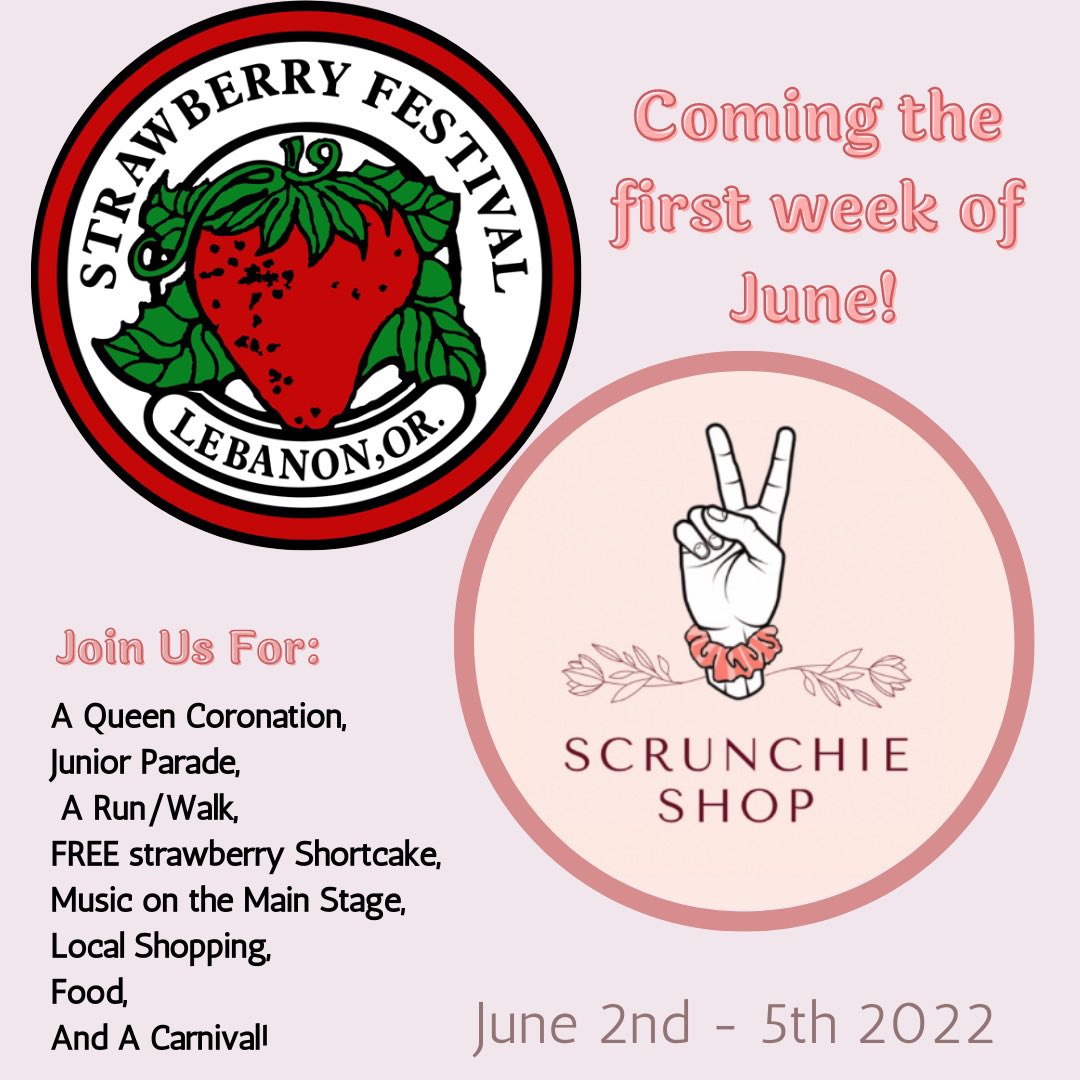 ScrunchieShop's tweet photo. Scrunchie Shop is coming to the Lebanon Strawberry Festival! 🍓 

Click Here to Learn More 👉 https://t.co/LbNcVfK9bN

#eventsnearme #lebanonoregon #lebanonstrawberryfestival #oregonevents #carnival https://t.co/VcqRReb2jV