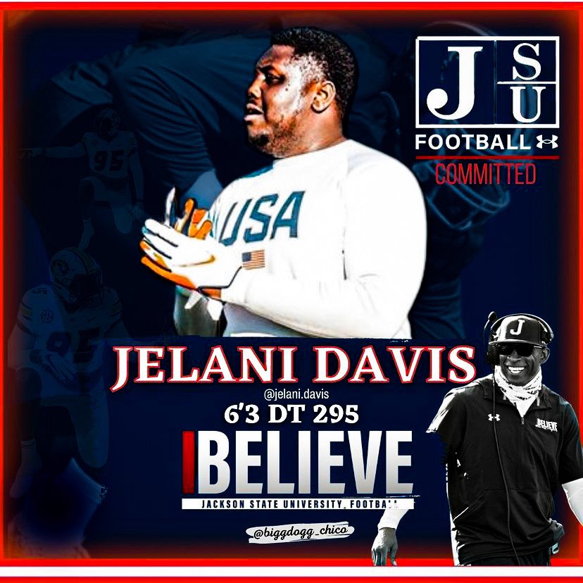 Jelanidavis95's tweet photo. COMMITTED🐅 #IBELIEVE @DeionSanders @coach_legitJSU @CoachTaylor010 @CoachThurmanJSU @CoachWeeksJSU @CoachHartJSU @Coach_O @CoachReedLive @JuCoFootballACE @GoJSUTigersFB @Rivals https://t.co/u0qMw2keEH