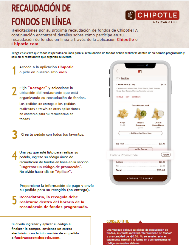 <a href="/JeffersonIBMYP/">Jefferson IBMYP</a> PTA's Restaurant Night Fundraiser w/ Chipotle is TONIGHT, Wed, May 25, 5-9 PM. 

Use promo code "EP7RWHE" when you place your orders in person or online for PICK-UP ONLY &amp; Chipotle will donate back 30% of all eligible sales to benefit our school community.