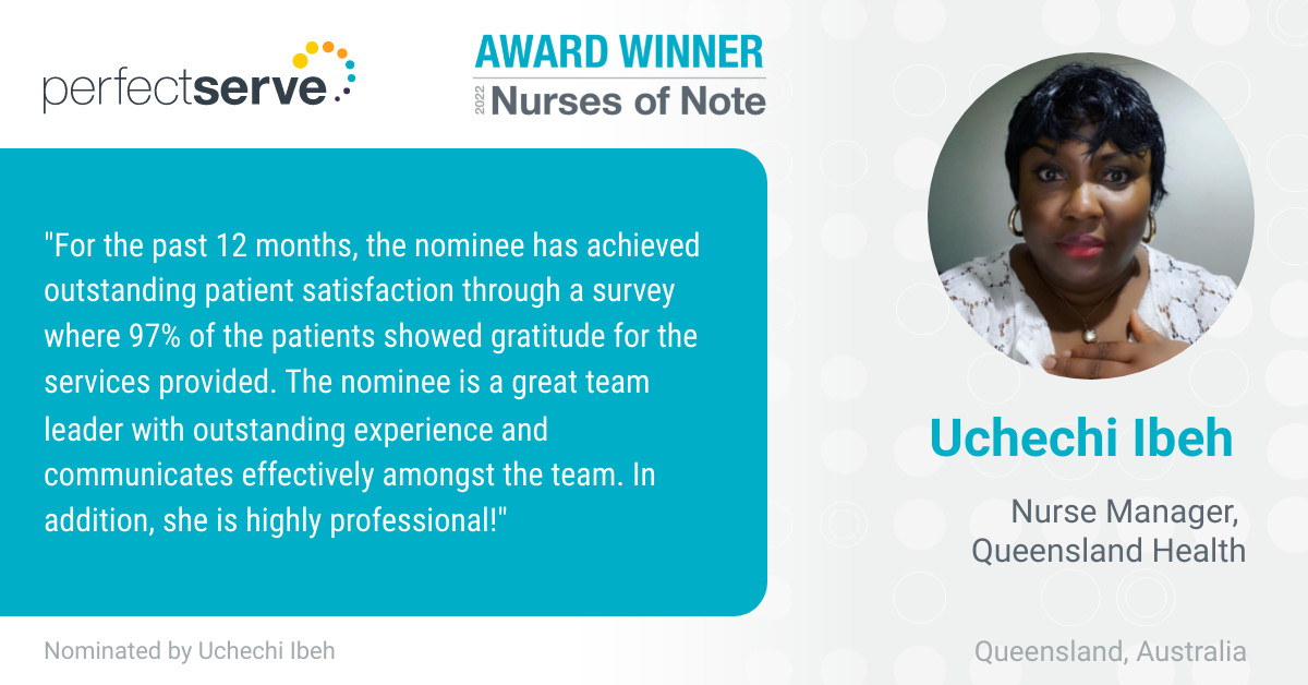 PerfectServe's tweet photo. We'd like to recognize Uchechi Ibeh as today's 2022 #Nurse of Note! Uchechi is a Nursing Manager at @qldhealth in Queensland, Australia. She's also our first and only honoree from Australia! Congratulations, Uchechi, and thanks for all you do.
#NursesofNote https://t.co/KxhyuZvBHc