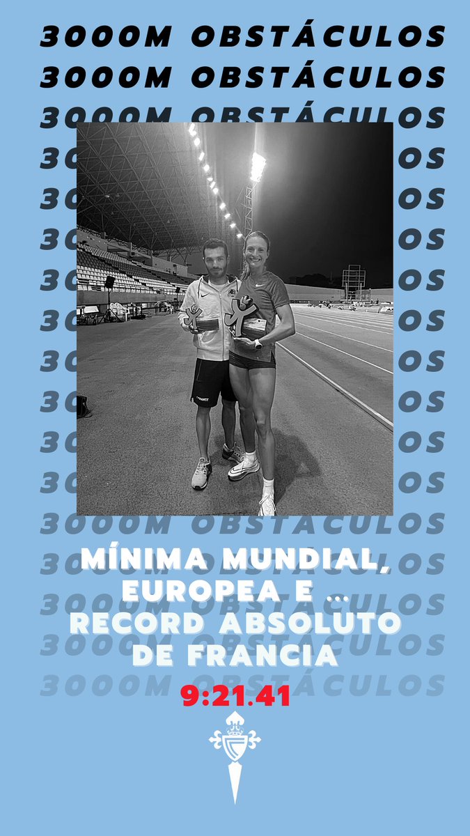 Celta Atletismo (@celtaatletismo) on Twitter photo 🗞️NON TEMOS PALABRAS
👸🏽 ALICE FINOT
🥇Primeira nos 3.000m obst do Meeting de Huelva 9:21.41
⏱️ Mínima mundial, europea e Récord de Francia
<a href="/atletismoRFEA/">atletismoRFEA</a> <a href="/FFAthletisme/">FFAthlétisme</a>
<a href="/atletismogalego/">Atletismo Galego</a> 🗞️NON TEMOS PALABRAS
👸🏽 ALICE FINOT
🥇Primeira nos 3.000m obst do Meeting de Huelva 9:21.41
⏱️ Mínima mundial, europea e Récord de Francia
<a href="/atletismoRFEA/">atletismoRFEA</a> <a href="/FFAthletisme/">FFAthlétisme</a>
<a href="/atletismogalego/">Atletismo Galego</a>