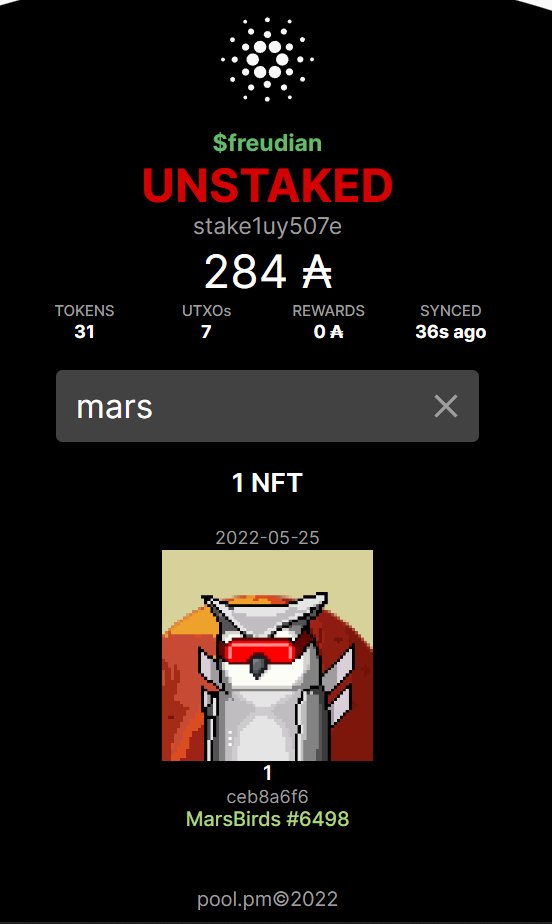 terpscapital's tweet photo. i think i can finally and officially call myself a degen? @mars_birds #NFTs #Cardano #CardanoNFT #Utility #wenroadmap #fudbudtakeover @ericsahakian https://t.co/H1XIdzSxtq
