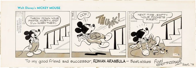 Floyd Gottfredson drew Mickey Mouse Strip from 1930s to the 1975 