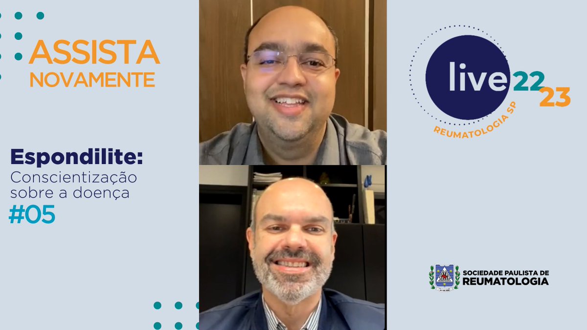 reumatologiasp's tweet photo. A gravação da nossa última live já está disponível no canal do YouTube! Os reumatologistas Marcelo Pinheiro e Ricardo Acayaba responderam as principais dúvidas sobre Espondilite.
Confira: https://t.co/1YO2TwoYIg
#reumatologiasp #espondilite #reumatologia #reumatologista https://t.co/RjBTpYOeVT