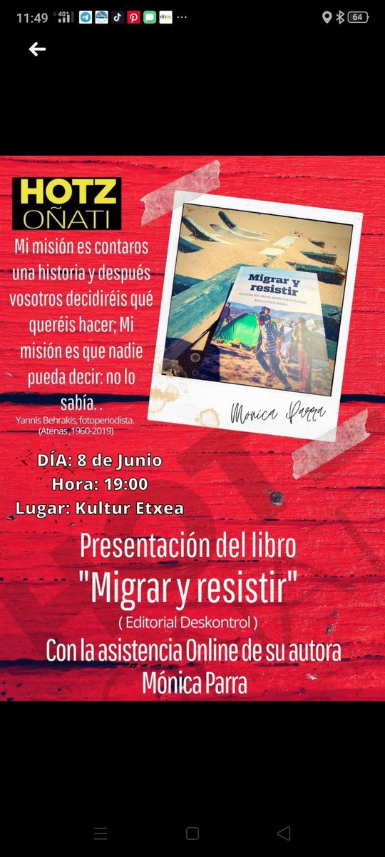 moniparra_'s tweet photo. Properes presentacions de Migrar i Resistir:
- 30 de maig a les 19h a l’Espai Betúlia de #Badalona amb @stopmaremortum 
- 8 de juny a les 19h a #Oñati amb @hotz_onati 
@DescontrolEd @Fotomovimiento @stopmaremortum https://t.co/P4YvsZos7U