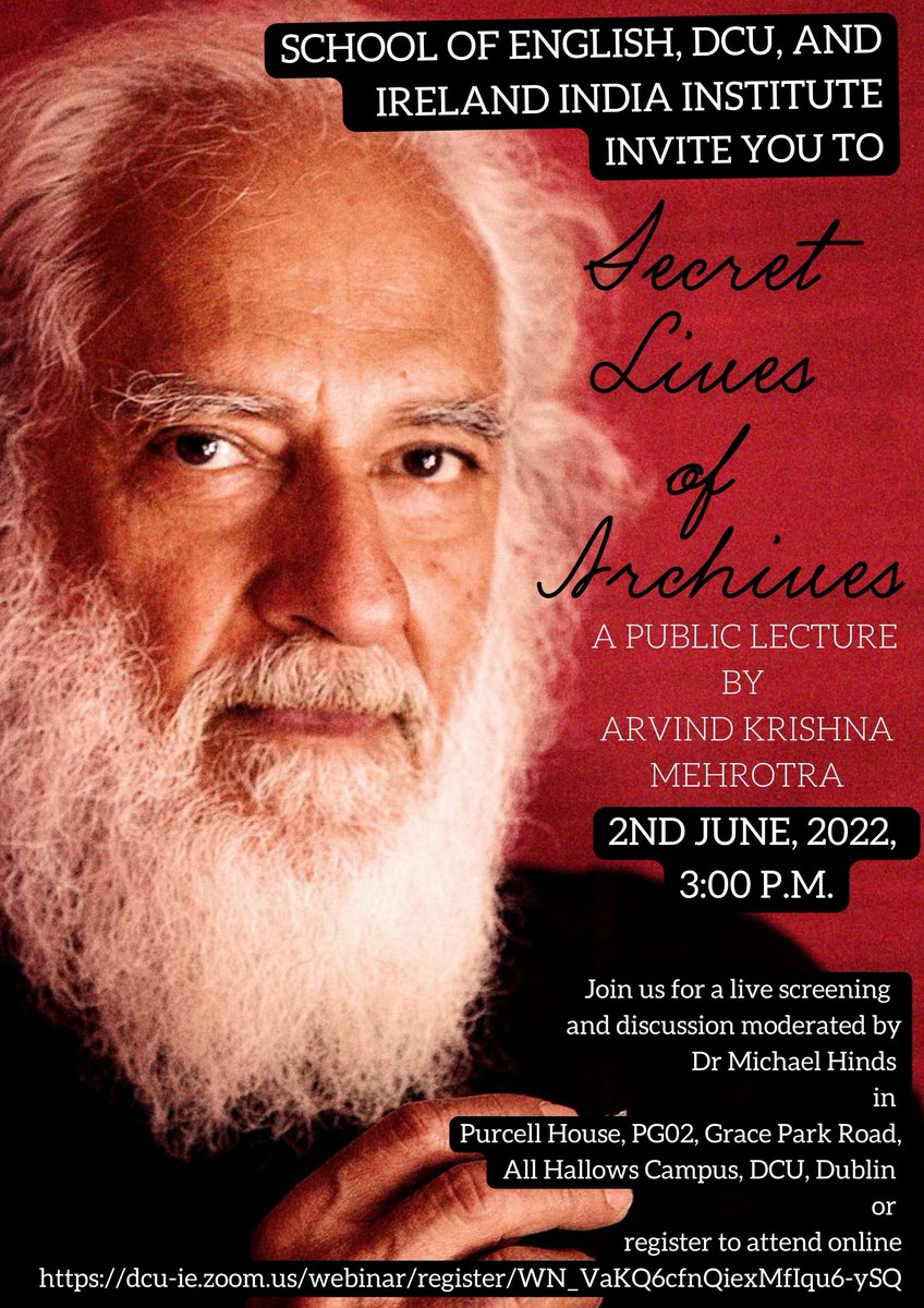 DCU School of English (@dcuschoolofeng) on Twitter photo Register here dcu-ie.zoom.us/webinar/regist… to attend a lecture by one of India's finest poets, Arvind Krishna Mehrotra, or join us for a live screening and Q and A with the poet in PG02, All Hallows Campus on 2nd June, 2020, at 15:00. <a href="/DCUIndia/">Ireland India Inst.</a> <a href="/HumanitiesDCU/">Faculty of Humanities & Social Sciences @ DCU</a> <a href="/DCU/">Dublin City University</a> <a href="/poetryireland/">Poetry Ireland / Éigse Éireann</a> Register here dcu-ie.zoom.us/webinar/regist… to attend a lecture by one of India's finest poets, Arvind Krishna Mehrotra, or join us for a live screening and Q and A with the poet in PG02, All Hallows Campus on 2nd June, 2020, at 15:00. <a href="/DCUIndia/">Ireland India Inst.</a> <a href="/HumanitiesDCU/">Faculty of Humanities & Social Sciences @ DCU</a> <a href="/DCU/">Dublin City University</a> <a href="/poetryireland/">Poetry Ireland / Éigse Éireann</a>