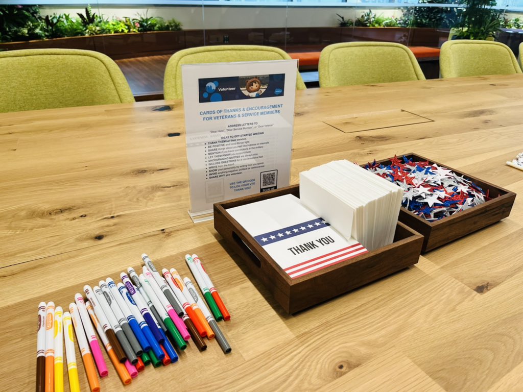 jackiedavissays's tweet photo. In honor of #MemorialDay, more than 20 @Salesforce #Trailblazers in the #Atlanta Hub crafted over 60 handwritten cards ✍️📬 in support of @soldiersangels! 🇺🇸
-
#veterans #heroes #military #VTO #SalesforceOhana #Vetforce #VolunteeringMatters #EqualityForAll https://t.co/qJ15q0rdnz