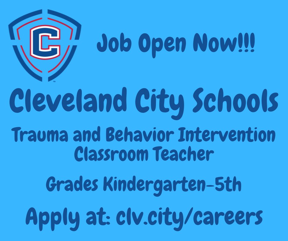 Cleveland City Schools is hiring. Apply online at: clv.city/careers!