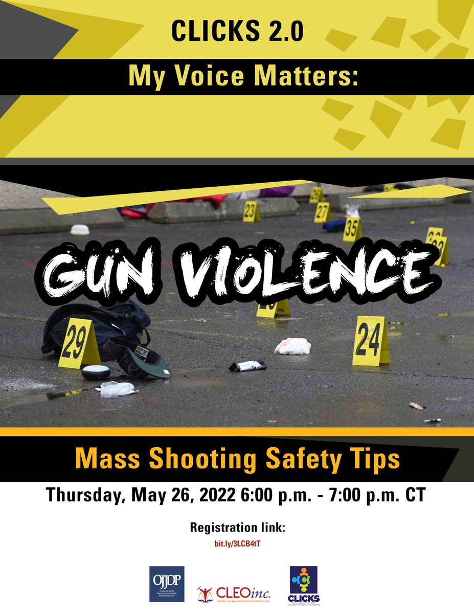 CLICKSmentoring's tweet photo. Join us for our My Voice Matters Virtual Town Hall on Gun Violence, Mass Shooting Safety Tips. https://t.co/hUsgkv1GDK
