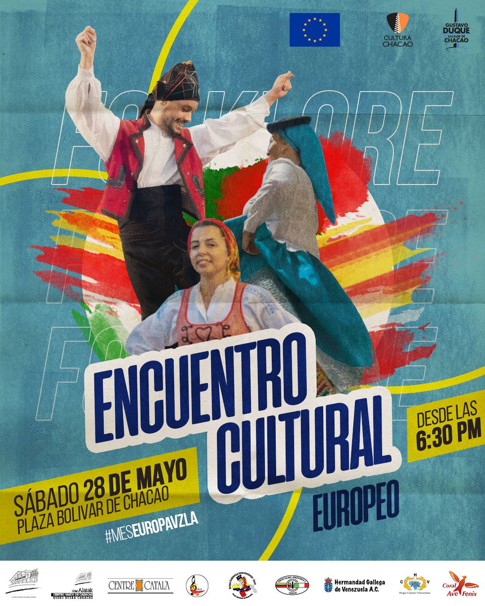 UEenVenezuela's tweet photo. Como parte de las actividades del #MesDeEuropa les invitamos a acompañarnos el sábado #28May, desde las 6:30 pm, en el Encuentro Cultural Europeo.

Un homenaje a esa herencia europea que aquí preservan las generaciones de migrantes que a lo largo del tiempo llegaron a #Venezuela. https://t.co/Ff8CW8zRmp