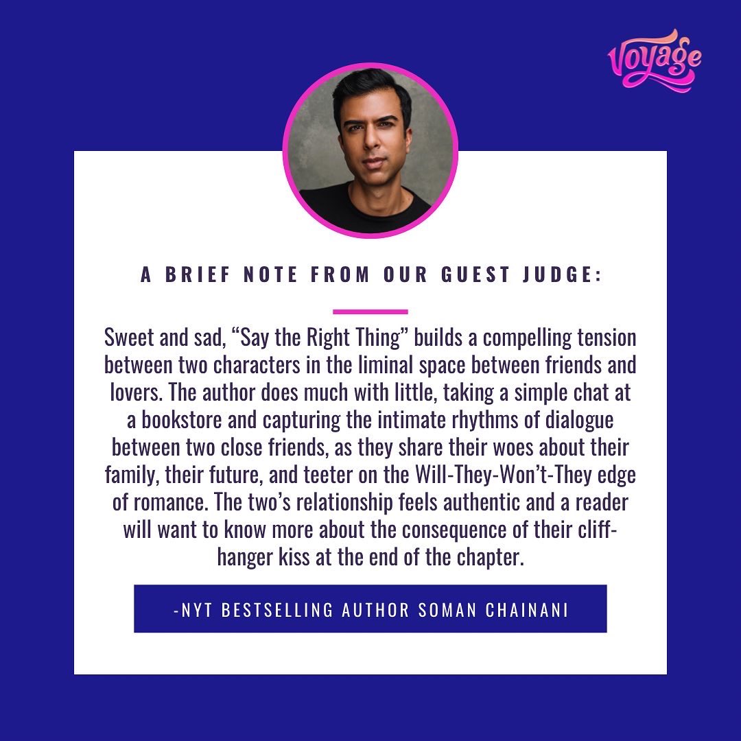 voyage_ya's tweet image. Genevieve Abravanel’s (@gen4ea) SAY THE RIGHT THING won second place in our Best Chapters Contest and was selected by NYT Bestselling Author @SomanChainani! Read it now on the Voyage site! thevoyagejournal.com/say-the-right-… #yalit #amreadingya
