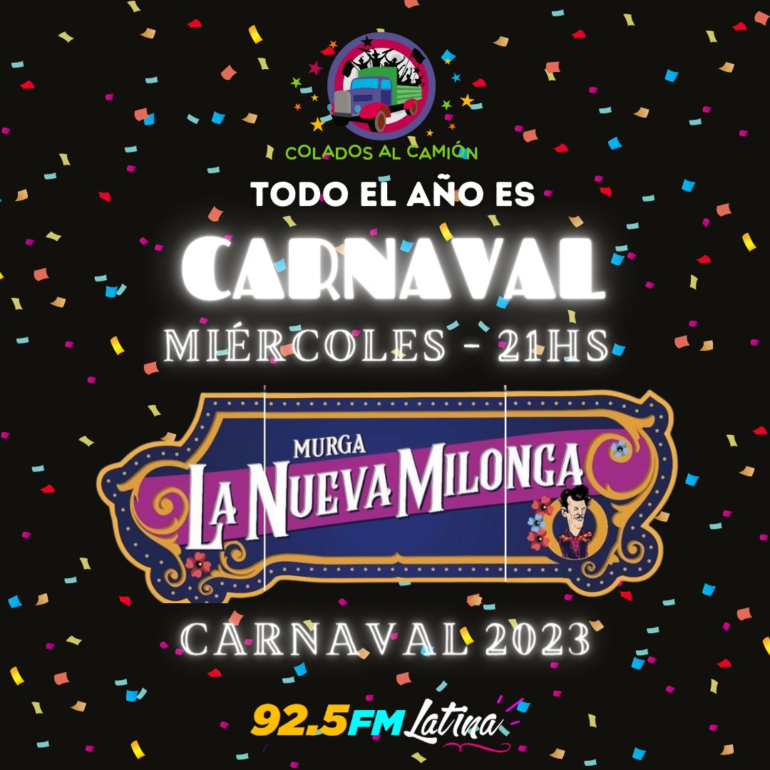 coladoscarnaval's tweet photo. #ElVerdaderoCarnaval en vivo 🎊
Desde las 21 horas en @fmlatinauy👇 Pasado, presente y futuro de #LaNuevaMilonga con los protagonistas de la vuelta de la #MurgaMurga 🗣️
#TodoElAñoEsCarnaval 🎉
📻 92.5FM
💻 https://t.co/CV0vKnxgWj
📱 092 505 069 https://t.co/Vs8vC0H9Gz