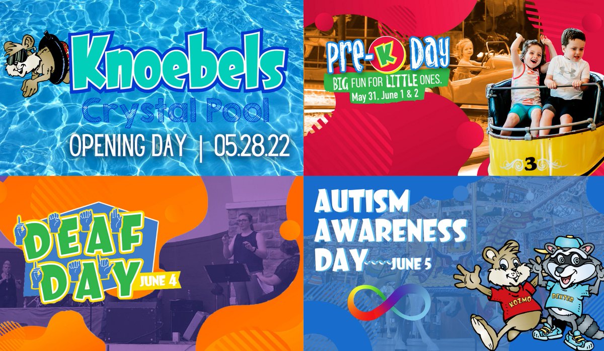 Here are some upcoming events you don't want to miss!
🏊‍♀️ Crystal Pool Opening Day: bit.ly/CrystalPool2022
🎠 Pre-K Day: bit.ly/KPreKDay2022
🚂 Autism Awareness Day: bit.ly/KAutismAwarene…
🎡 Deaf Day

#Knoebels #AmusementPark #Outdoors #Pennsylvania #Family #Fun #VisitPA