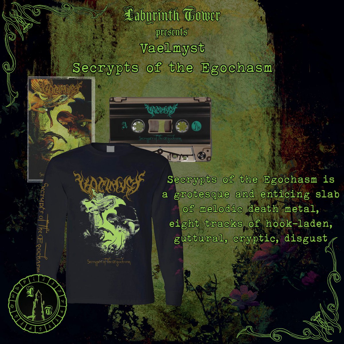 vaelmyst's tweet photo. ‼️MERCH ALERT‼️
05/27/22  9am PT
This Friday head over to our friends over at #labyrinthtower to pre-order the exclusive #SecryptsOfTheEgochasm" cassette and long sleeve!! 
And for those who've been asking about Vinyls..
Be sure to follow and keep a sharp eye on #labyrinthtower https://t.co/XRiijvWut6