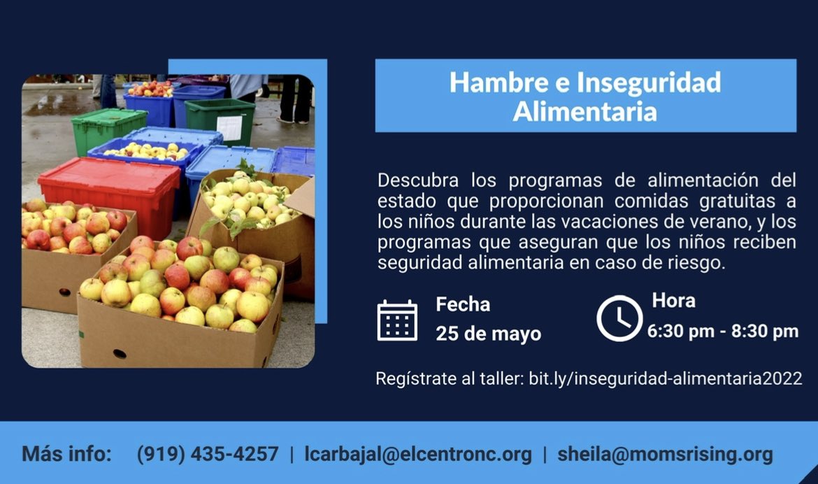 ¿Sabes cómo funcionan y aplicar para WIC, SNAP, EBT y bancos de comida❓
Taller educativo y estos servicios 
👁👁🗣🗣Miércoles 25 de Mayo a las 6:30 pm via zoom 
 ¿quieres actualizaciones sobre la escasez de fórmula? 🍼

Regístrate: us02web.zoom.us/webinar/regist…