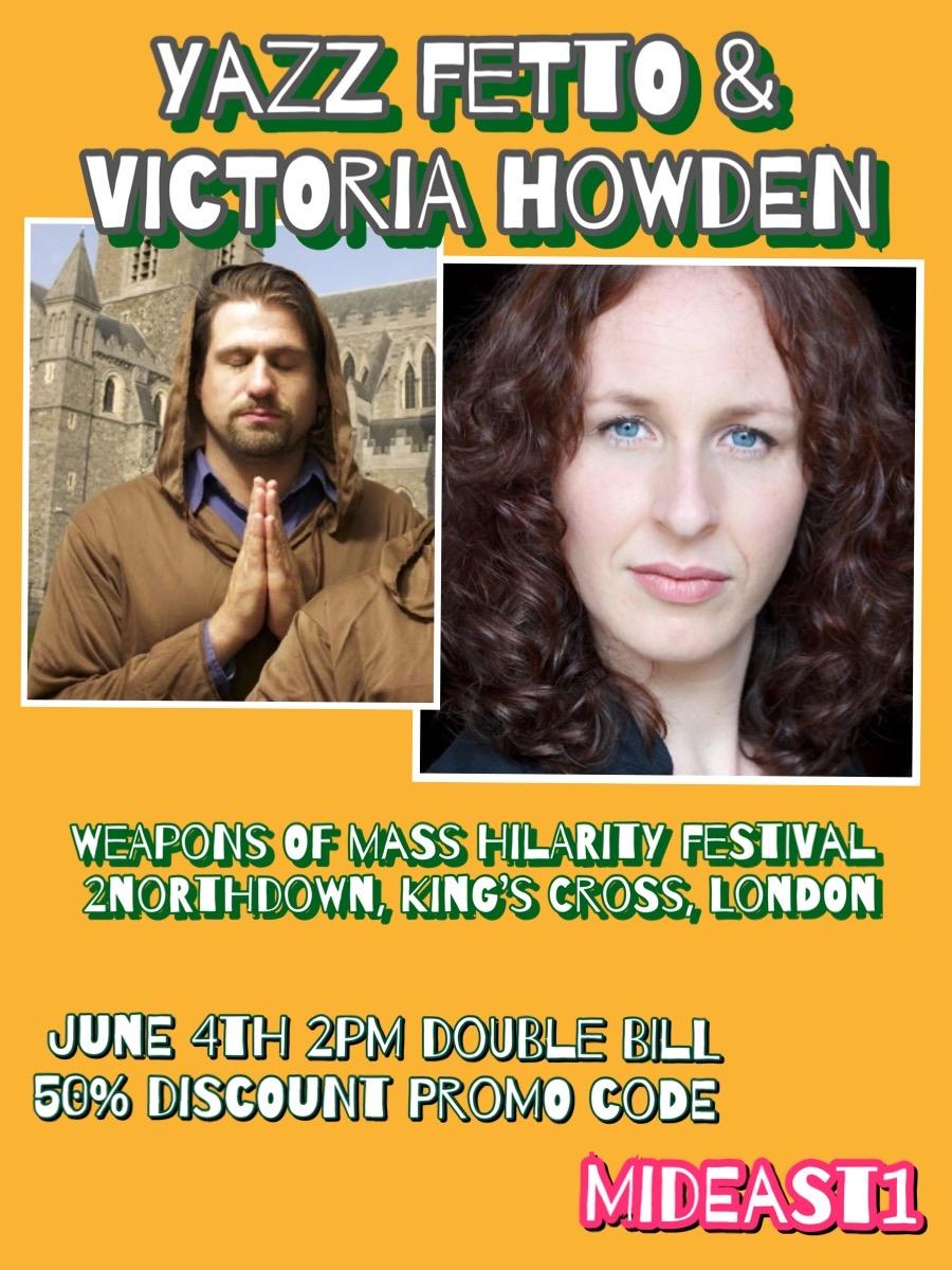 4th June I shall be taking part in the @WeaponsOfMass_H Middle Eastern Comedy Festival <a href="/2Northdown/">2Northdown</a> I will be on at 2pm with @VictoriaHowden Lots of excellent acts to see BUY TICKETS HERE habibi   tickettext.co.uk/2Ob6VTQZGL (See photo for DISCOUNT PROMO CODE)