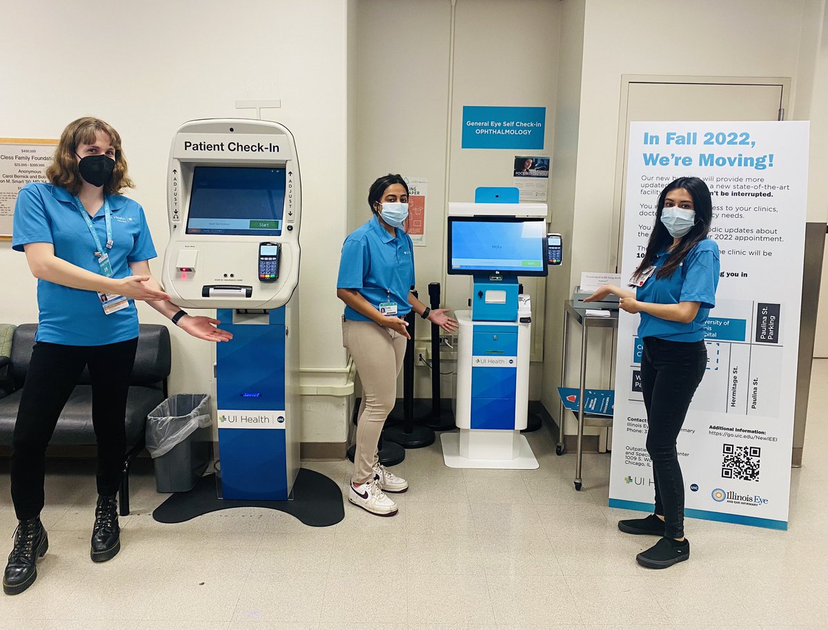 Volunteers assisting patients with the Check-In Kiosks in the Illinois Eye &amp; Ear Infirmary - Ophthalmology &amp; Visual Sciences Monday-Friday. Thank you for assiting our patients💙🙌🏥 <a href="/UIHealth/">UI Health</a> <a href="/thisisUIC/">University of Illinois Chicago</a> @UICHonors <a href="/UICCSI/">UICCSI</a> <a href="/uicovs/">UIC Ophthalmology</a> <a href="/UIClife/">University of Illinois Chicago Student Affairs</a> <a href="/UICnursing/">UIC Nursing</a> <a href="/UICPharm/">UIC Retzky College of Pharmacy</a> <a href="/uicpublichealth/">UIC School of Public Health</a>
