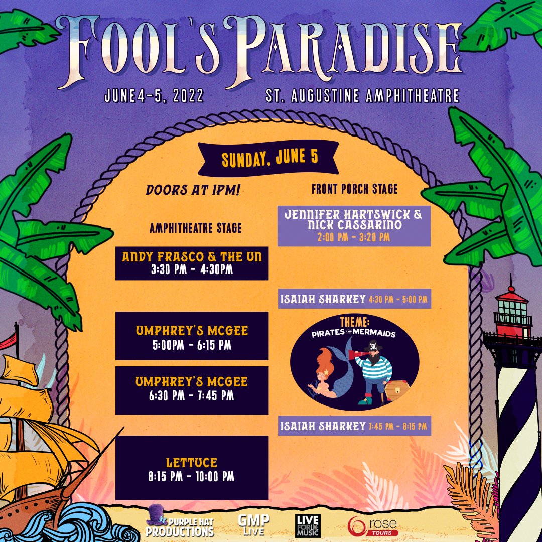 Announcing the 2022 Fool's Paradise schedule and themes!
🕶🦜 SAT 6/4: Tacky Tourists
🏴‍☠️🧜‍♀️ SUN 6/5: Pirates &amp; Mermaids
Grab your crew and join us next weekend in St. Augustine!
Tix/Info: foolsparadisefl.com
