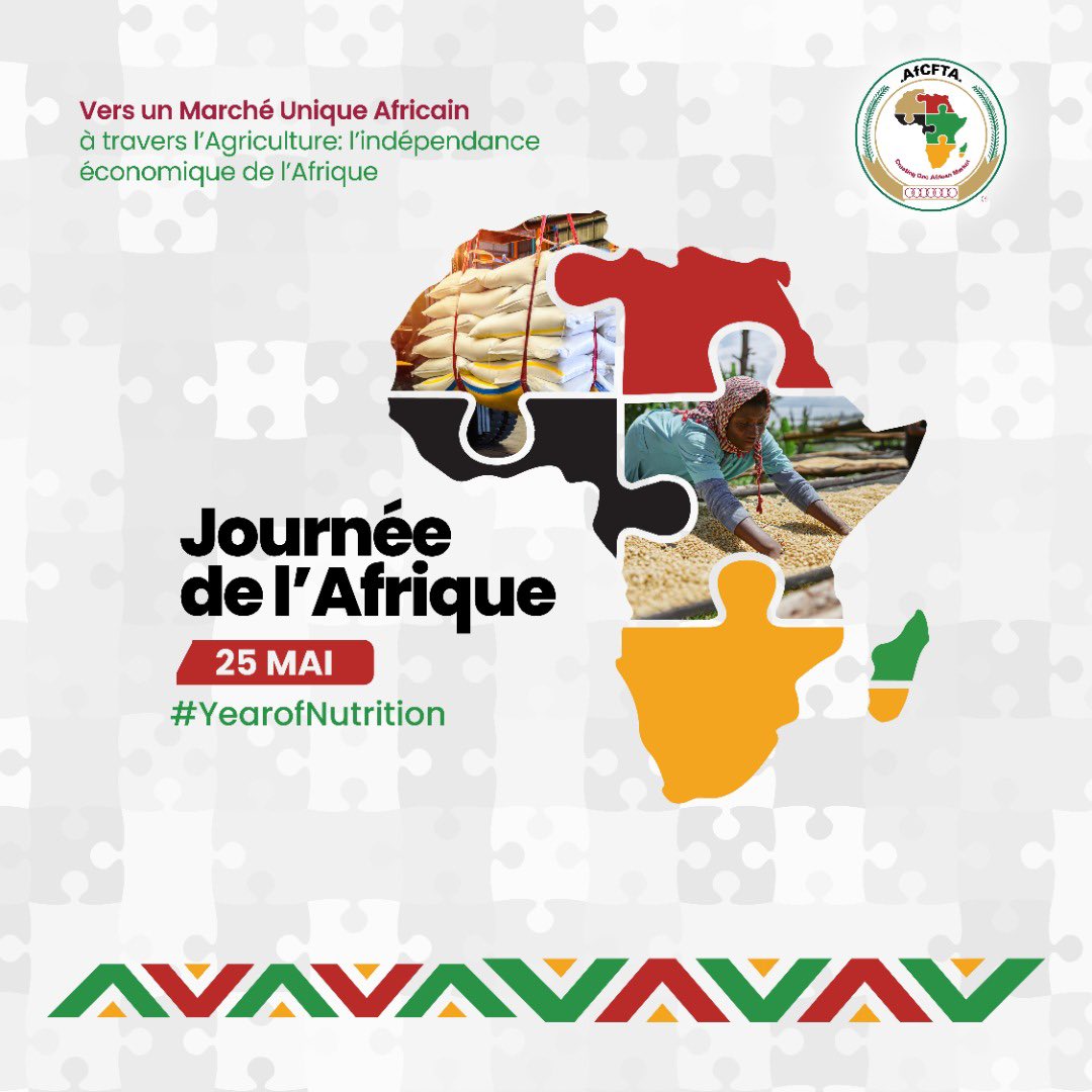 Ce 25 Mai 2022, nous célébrons l’AFRIQUE ! 

Le commerce, facteur déterminant pour l'intégration africaine et la stabilité socio-économique.

#AfricanUnionDay #AFCFTA
