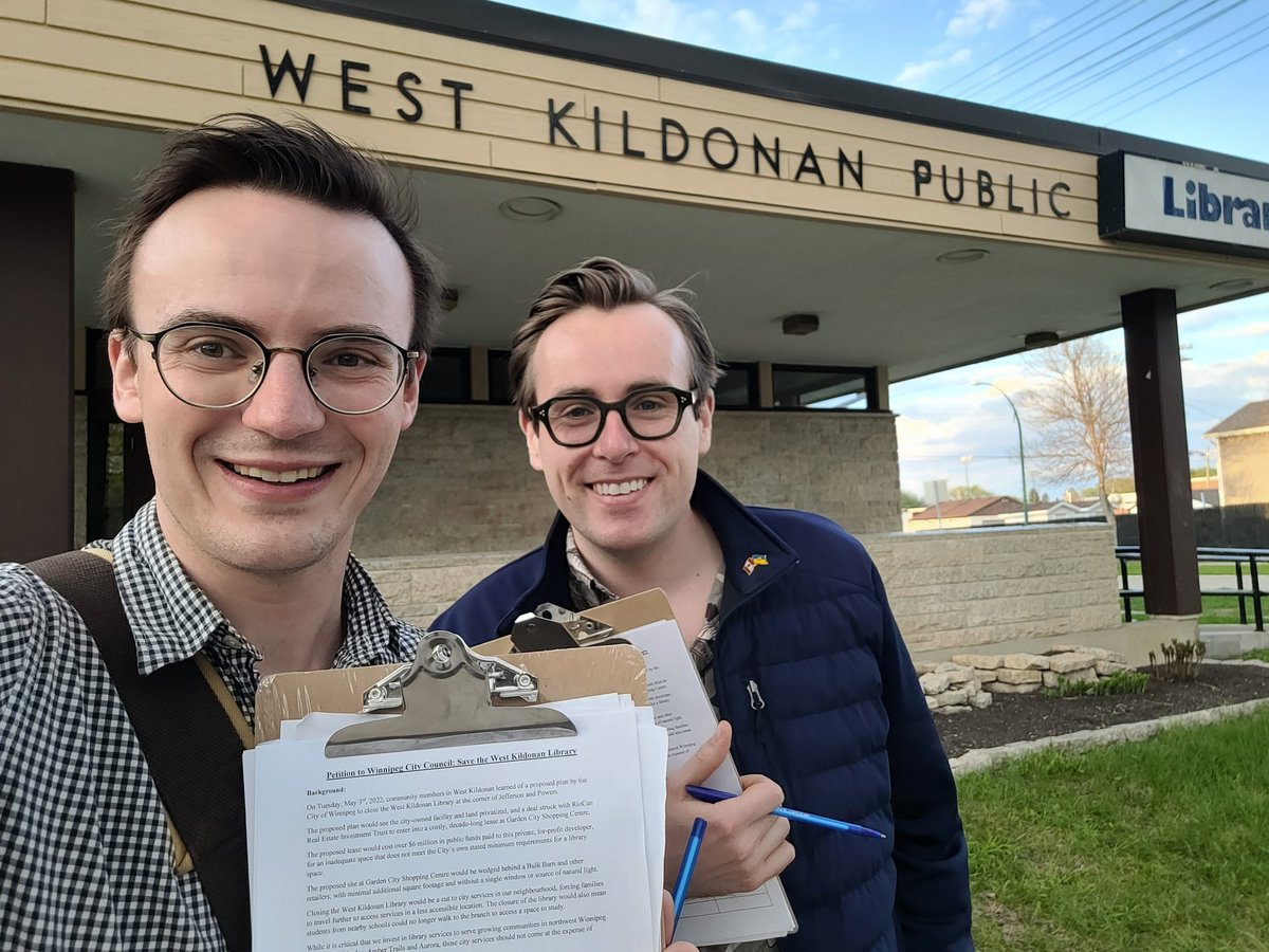 EvanKrosney's tweet photo. Last night petitioning on the eve of the council vote to save West Kildonan Library!

Thank you to all the amazing community members who have supported our campaign! https://t.co/3zXRjlh8Lo