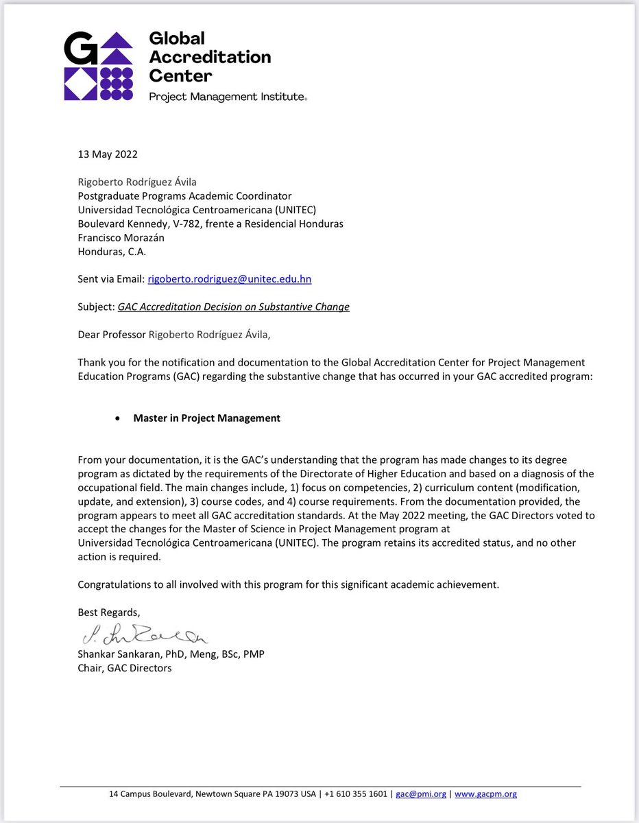 MarlonBreve's tweet photo. La reforma a la Maestría en Administración de Proyectos de @UNITEC_hn, que fue aprobada por el Consejo de Educación Superior (CES) de Honduras, también fue reconocida por el Global Accreditation Center del @PMInstitute para mantener el estatus de acreditación de dicho programa. https://t.co/8JFsaz1U91