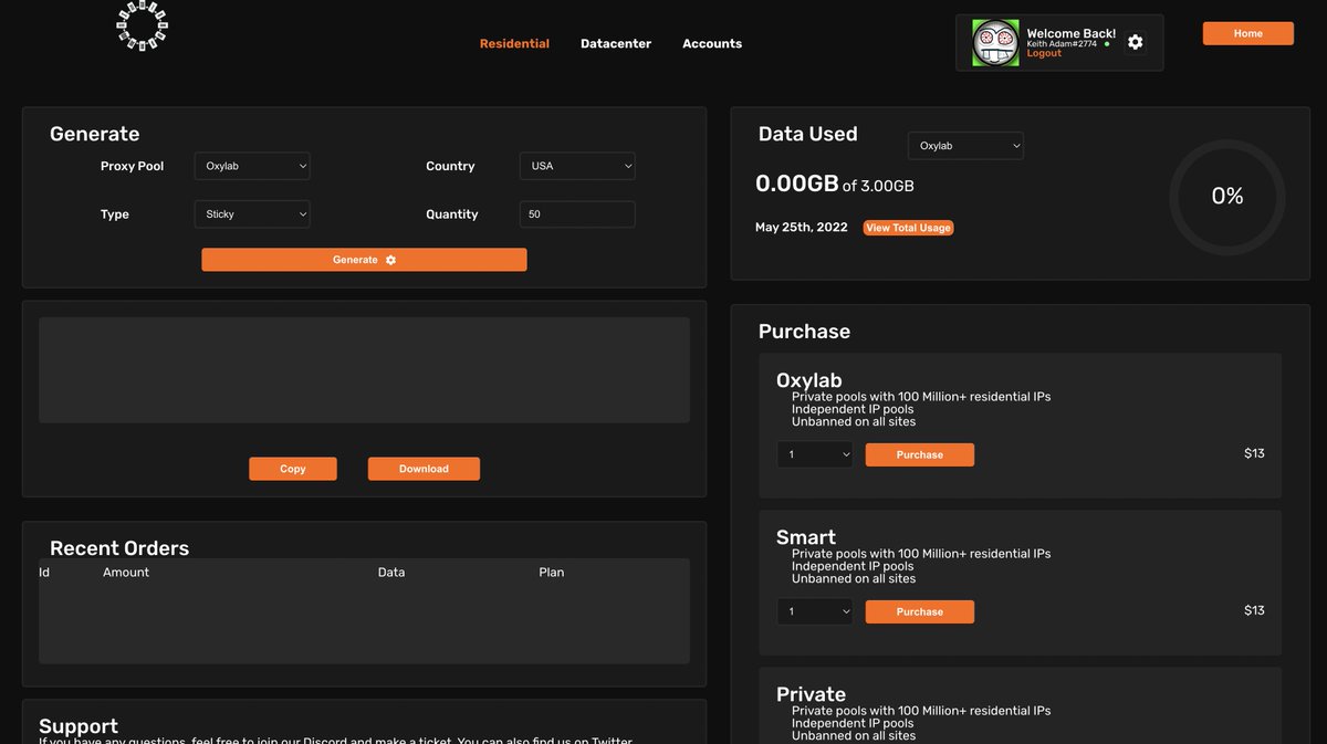 Introducing Kipp Proxies' Brand New Dashboard and Support Discord! 🤝

The Most Reliable Residential Proxy Providers with Plans Starting at ONLY $5! 💵

✅Purchase Here:  kippproxies.com 

❓Support Discord: discord.gg/9mc5GyhXe5