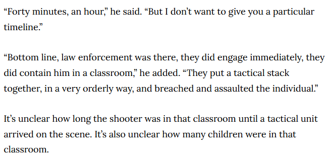 hexcrawl's tweet photo. Mother of God.

The Texas DPS states for the record that police officers "contained him in a classroom."

Also "contained" in that classroom by the police?

The kids he was shooting.

https://t.co/jQvxsKZm8m https://t.co/iSSwKpeLqi