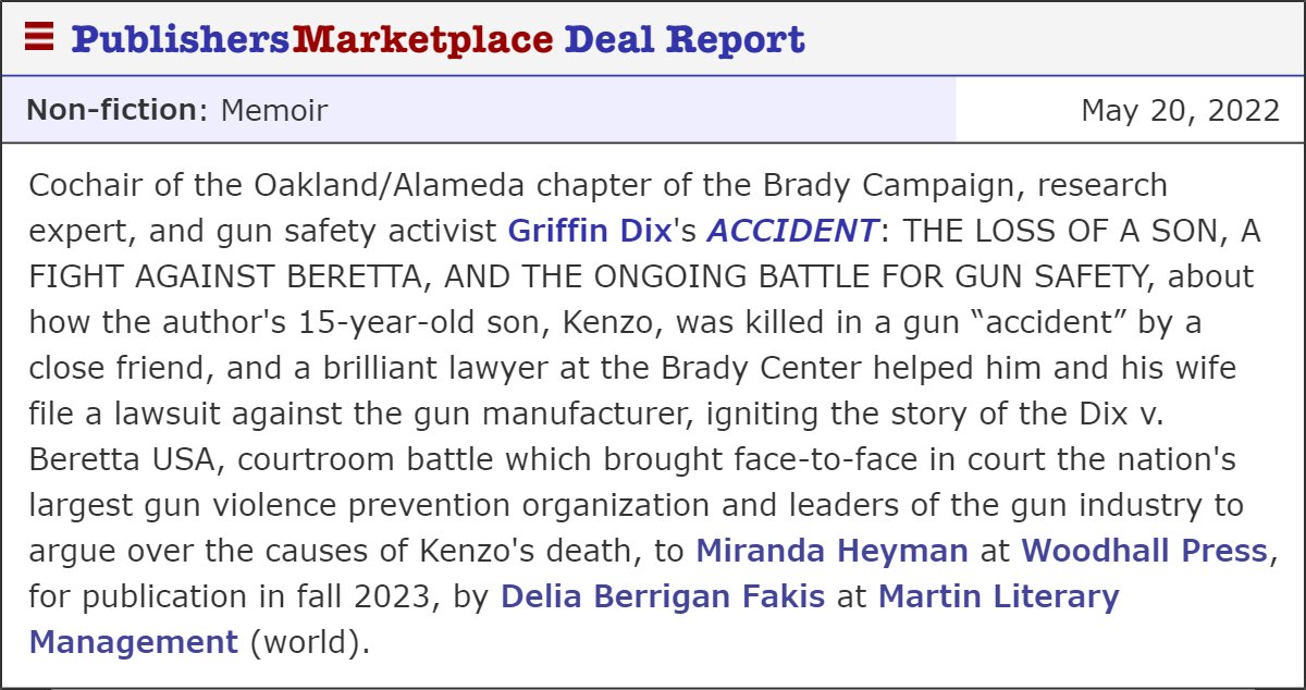 Griffin's book has never been more important. The power of the gun industry has never needed more dismantling. <a href="/WoodhallPress/">Woodhall Press</a> #nonfiction #memoir