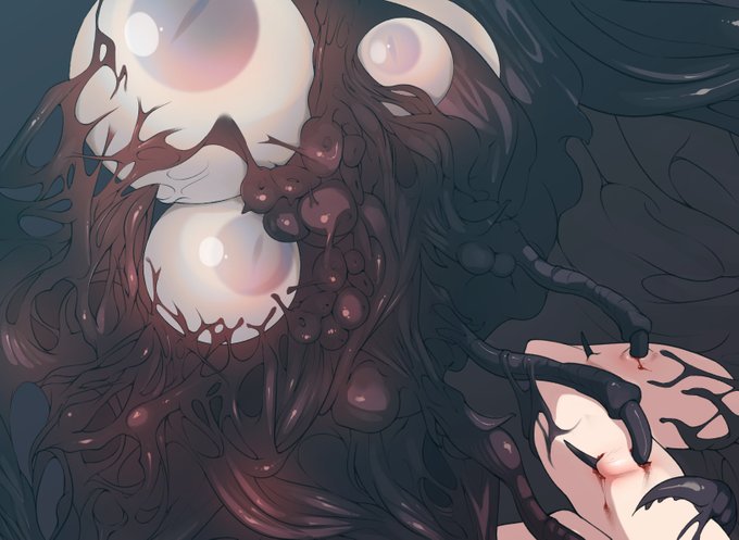 やりすぎちゃった線画を潰す目的も込みで今回は黒い触手になりました 