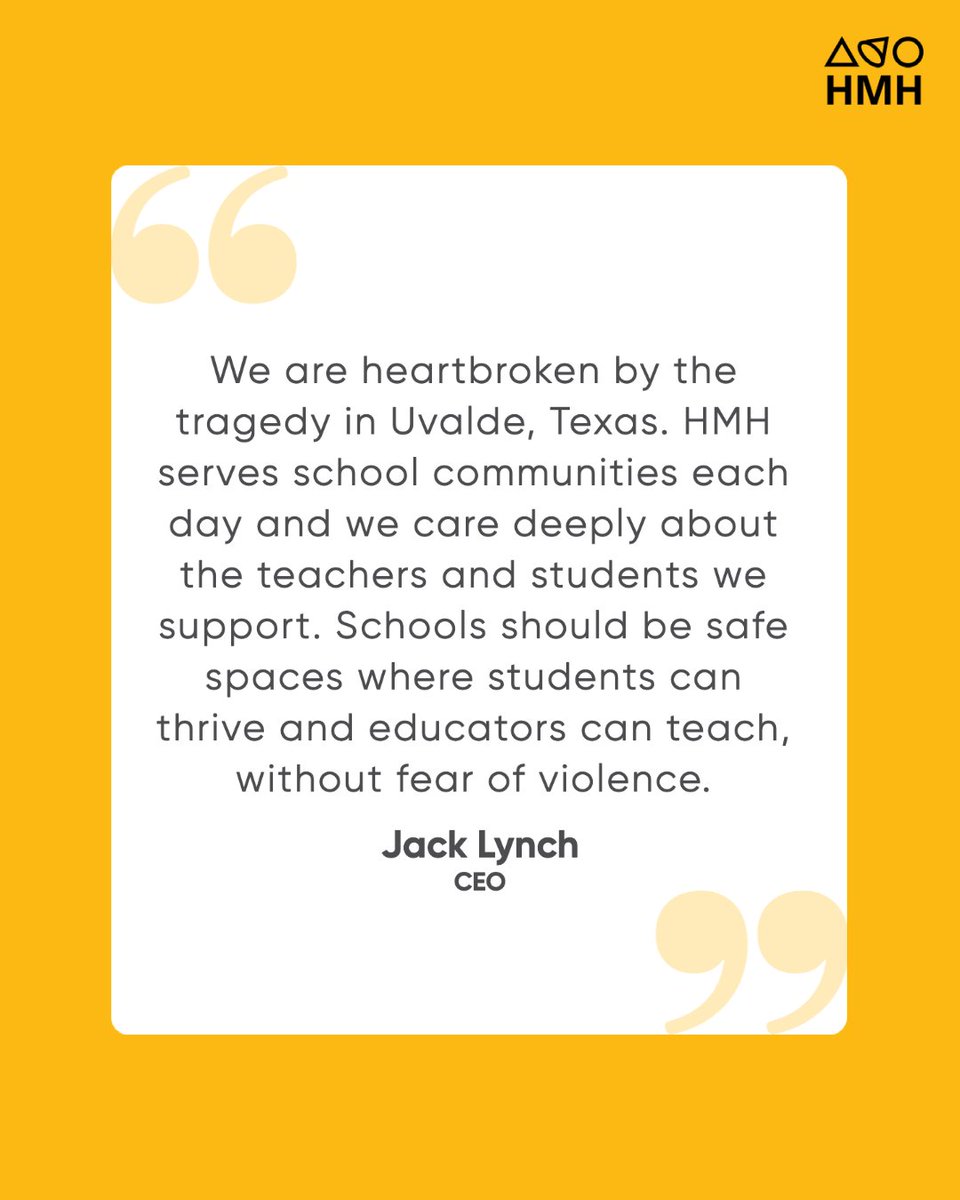 HMHCo's tweet photo. As educators, as parents, as employees with ties to the Uvalde community, we are heartbroken over the devastating loss of life that happened yesterday. https://t.co/gxAZIjqa79
