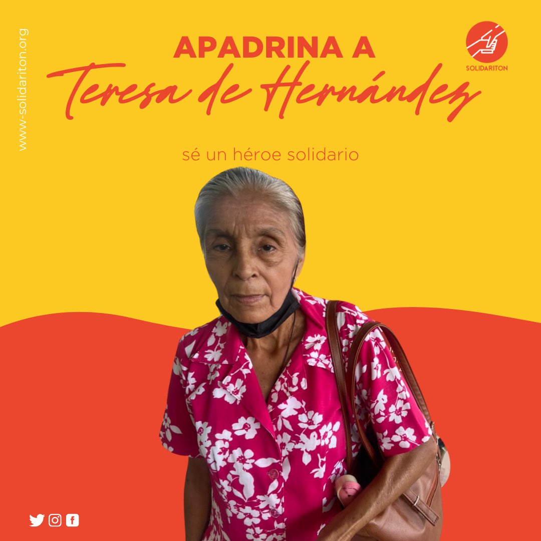 solidariton's tweet photo. Apadrina a Teresa de Hernández, 70 años.
Vive sola y no tiene fuentes de ingresos.

Si deseas apadrinarla escríbenos al 7412 1534 o por DM

¡Tu donación cambia vidas! ❤

#Apadrina #CambiaVidas #Solidariton #Fundación https://t.co/5zhVoJJJrF
