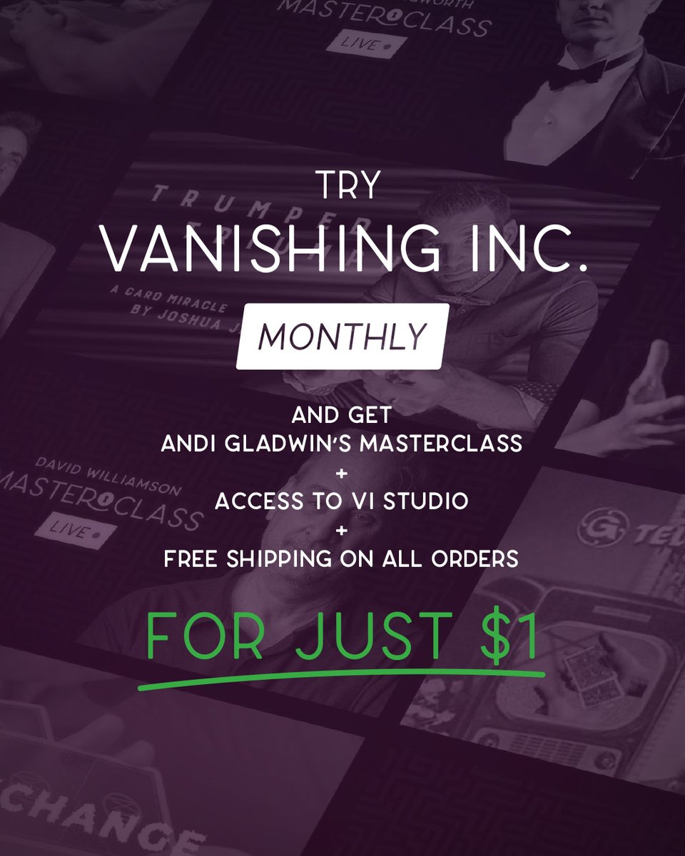 Andi Gladwin's VI Masterclass is running for three Sundays in June, ending with a live Q&amp;A where you can ask him anything. 

He wants as many of you as possible to be part of this, so we're offering a trial membership for just a dollar! Details here: vanishingincmagic.com/vanishing-inc-…