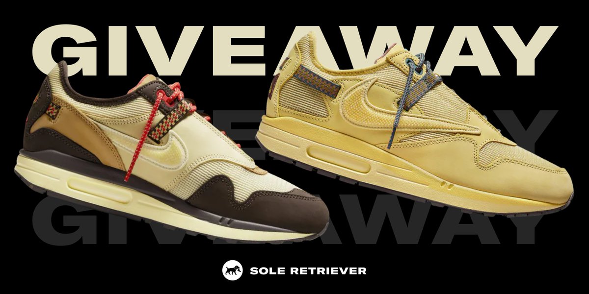 We're giving away 2 FREE pairs of Travis Scott Air Max 1's! 🏆🏆🏆 📝 To Enter: 1️⃣ Retweet & Like 2️⃣ Tag a friend 3️⃣ Must be following @SoleRetriever Winners announced Friday at 8pm EST. Good luck! 🍀