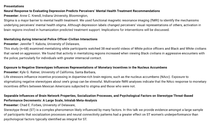 Attending #apschi22 and interested in research that has examined psychological mechanisms of stigma from a social neuro perspective? Our symposium details👇