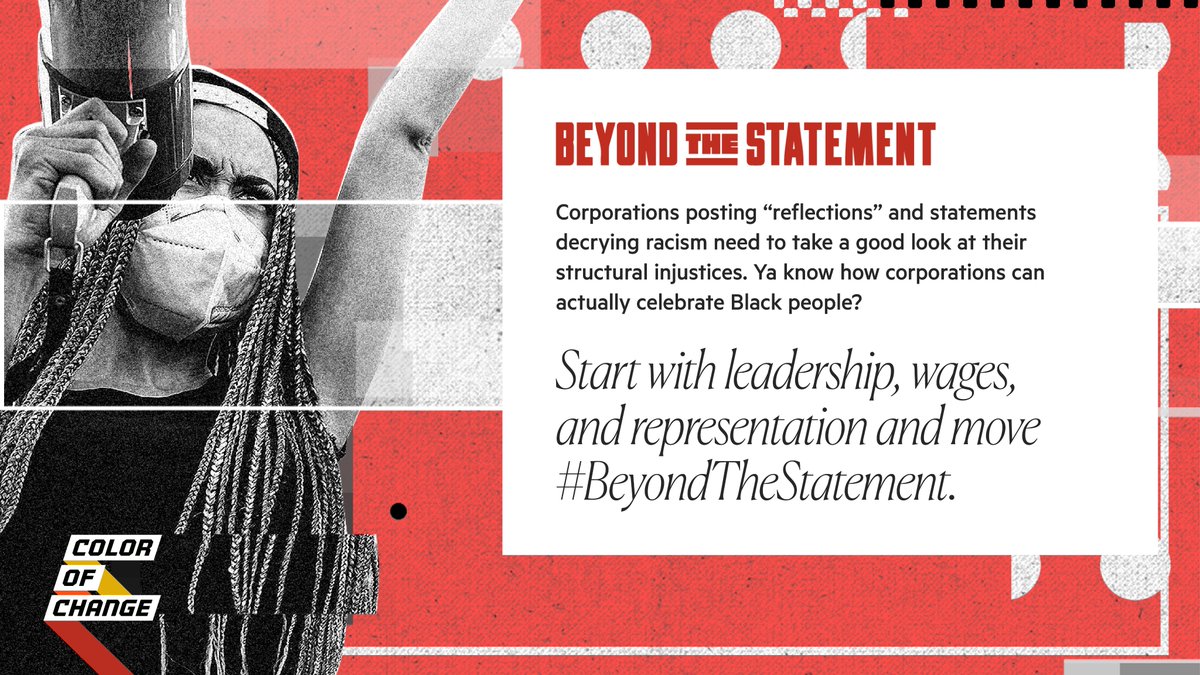 ColorOfChange's tweet photo. Today is the anniversary of George Floyd’s police murder.

COC is demanding corporations put their money where their mouth is; we're not talking about one-time donations. We don't want charity—we NEED structural change that goes #BeyondTheStatement.

https://t.co/dG4dNRoGmV https://t.co/GmFmIGTvIp