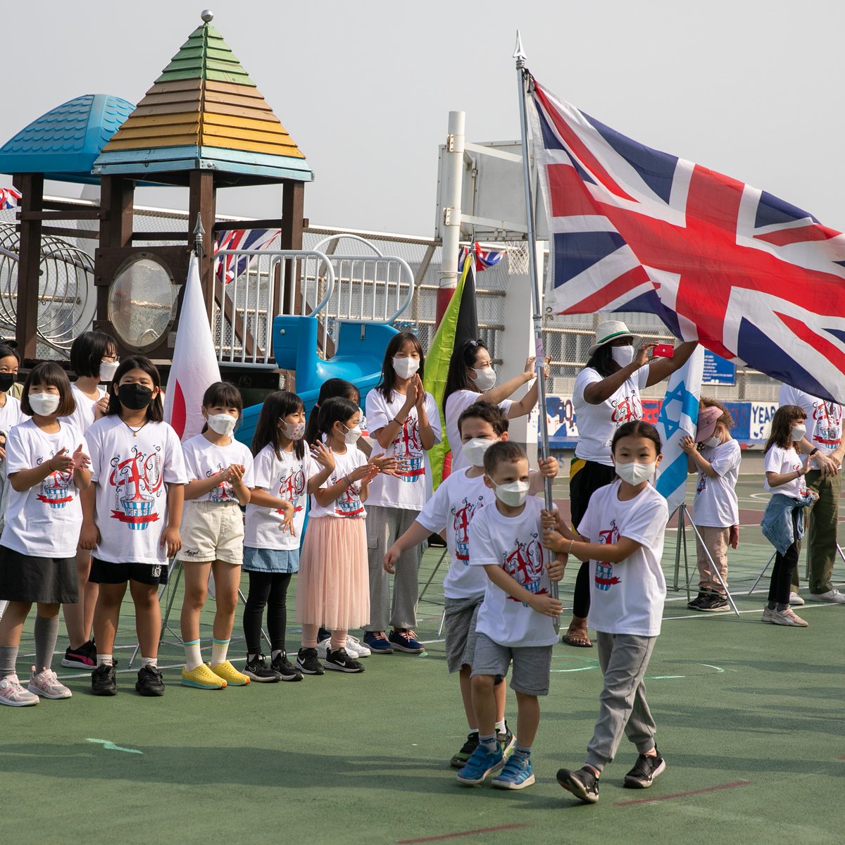 SFS1912's tweet photo. A very happy 40th birthday to the @SFBritishSchool! Special celebrations included a commemorative student-designed t-shirt, a flag parade representing the many different cultures within the British School community, and fun fair activities for students and faculty. #sfs1912 https://t.co/V77WwCtrBL