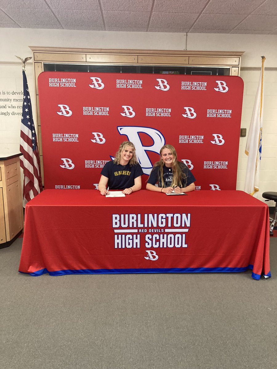 bhsprincipal's tweet photo. Congrats to @BrookeBibbo and Liz Breiby who signed their letters of intent to continue their athletic careers in college next year. @snhupenmen &amp; the @UNHWildcats are getting two great athletes but two even better young adults! #bhschat #bhspride https://t.co/xXoUZBEma2