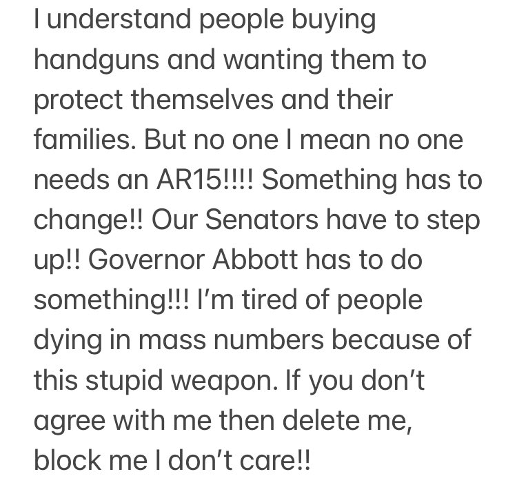 LIZANAVARRO's tweet photo. @GregAbbott_TX you’re against abortion but you’re for AR15 killing people, killing kids!! This is insane!! https://t.co/rKJfaFwLTJ