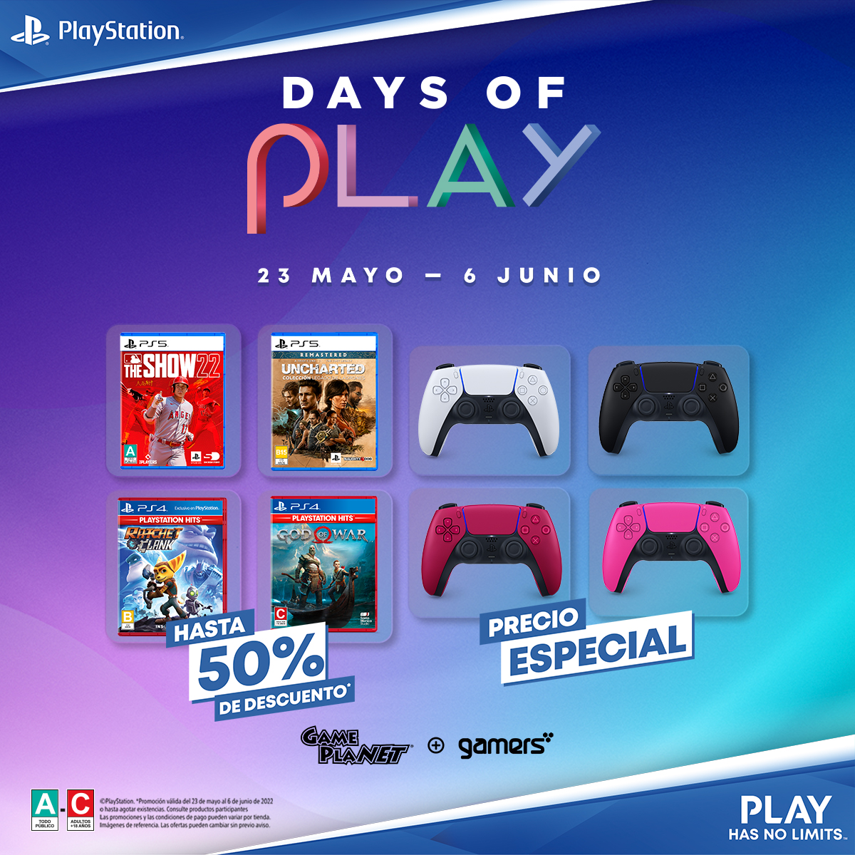 Gameplanetmx's tweet photo. Aprovecha los mejores descuentos en la marca de PlayStation.
Estarán disponibles hasta el lunes 6 de junio.
Checa nuestro catálogo aquí: https://t.co/yGtKU51P31
#playstation #daysofplay #PromoGP🥳 https://t.co/jimtJF9oHI