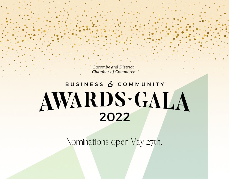 The 2022 Business &amp; Community Awards Gala nominations are open this Friday, May 27th!! 🥳

View our website for more information!
lacombechamber.ca

#Lacombe #LacombeCounty #Community #BusinessAwards