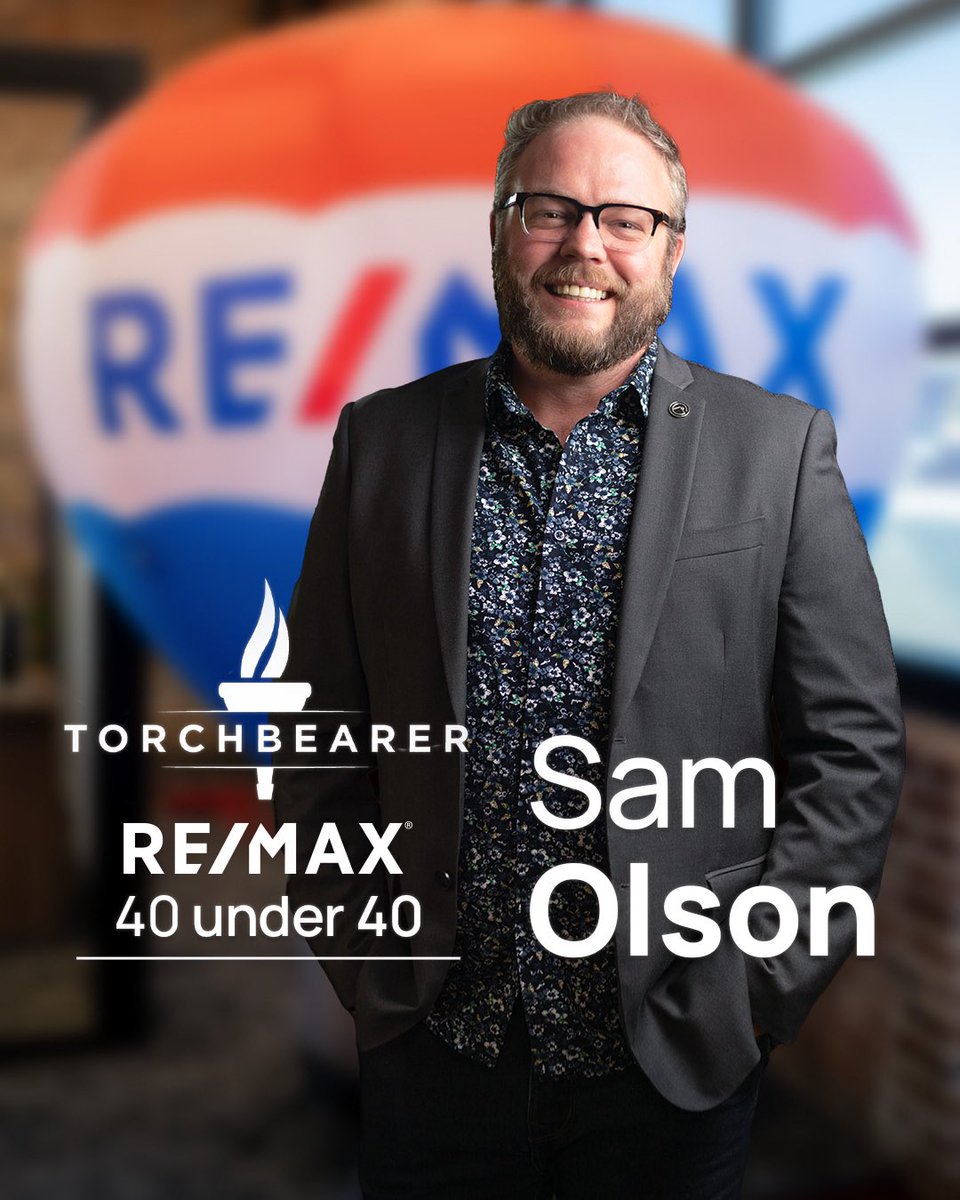 We're proud to announce that RE/MAX has named our very own Sam Olson as one of the  40 Under 40 Torchbearers!  Selected agents were chosen based on transaction side counts and represent some of the  brightest minds within the  RE/MAX network!  Congratulations Sam! 🥳 🥳