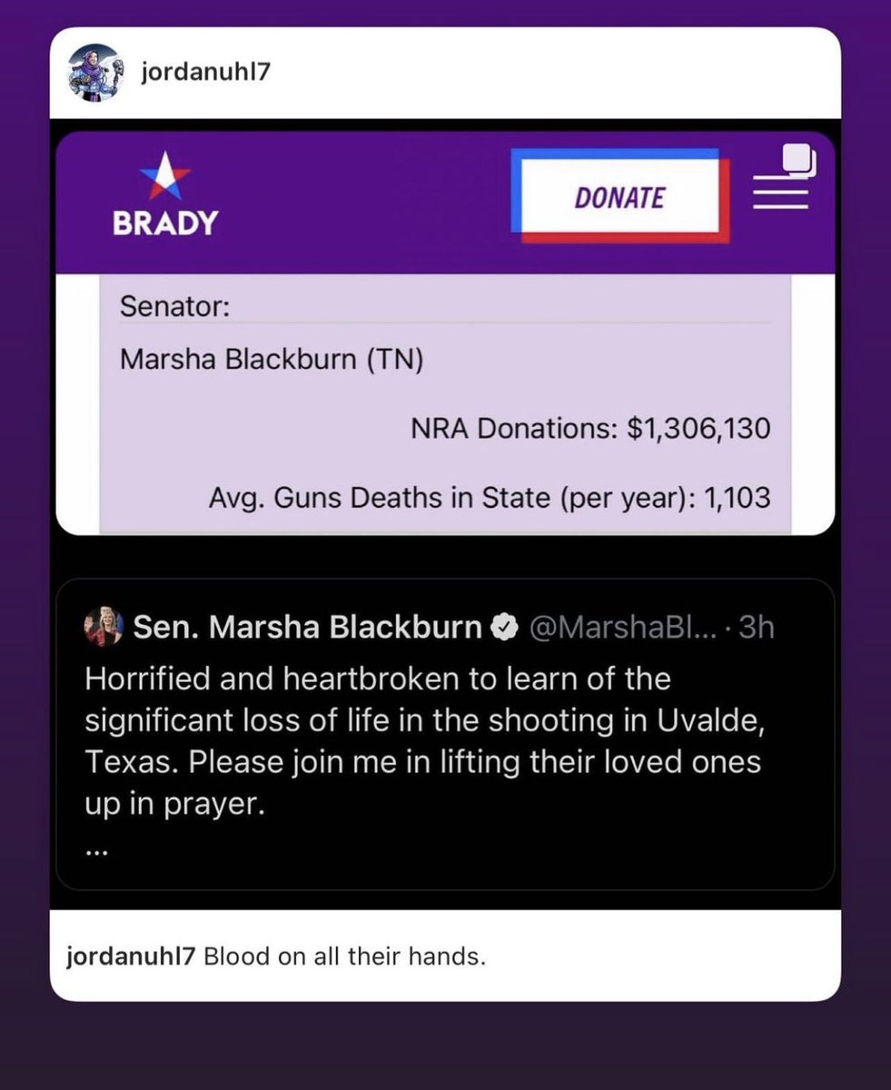 steph_hanes's tweet photo. @MarshaBlackburn @MarshaBlackburn blood money https://t.co/WjtJ0u1dfS