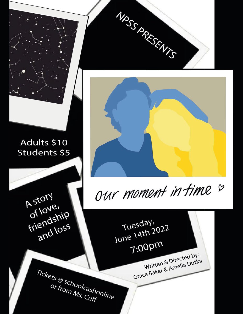 Our Moment In Time 🖤 - tickets on sale next week in the caf and online. Come see this amazing show written and directed by our very own Grace &amp; Amelia! Live theatre is back! <a href="/NPSSArts/">NPSS Arts</a> <a href="/LibraryNpss/">NPSS Library</a> @EssaLibrary <a href="/KellyKlalonde/">Kelly Lalonde</a>