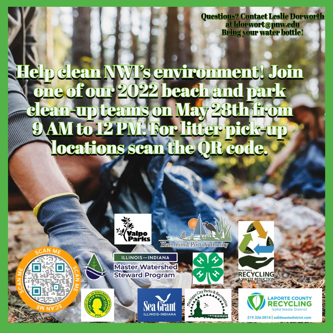 SLMWaterSafety's tweet photo. Reminder: There is a litter pick-up this Saturday from 9AM to 12 PM at three locations in NWI. Scan the QR code on the flyer. Let the parking attendants at Hammond Lakefront Park and Rogers-Lakewood Park know you are there for the litter pick-up. Bring a 💧bottle. https://t.co/GMl0KkAkyV